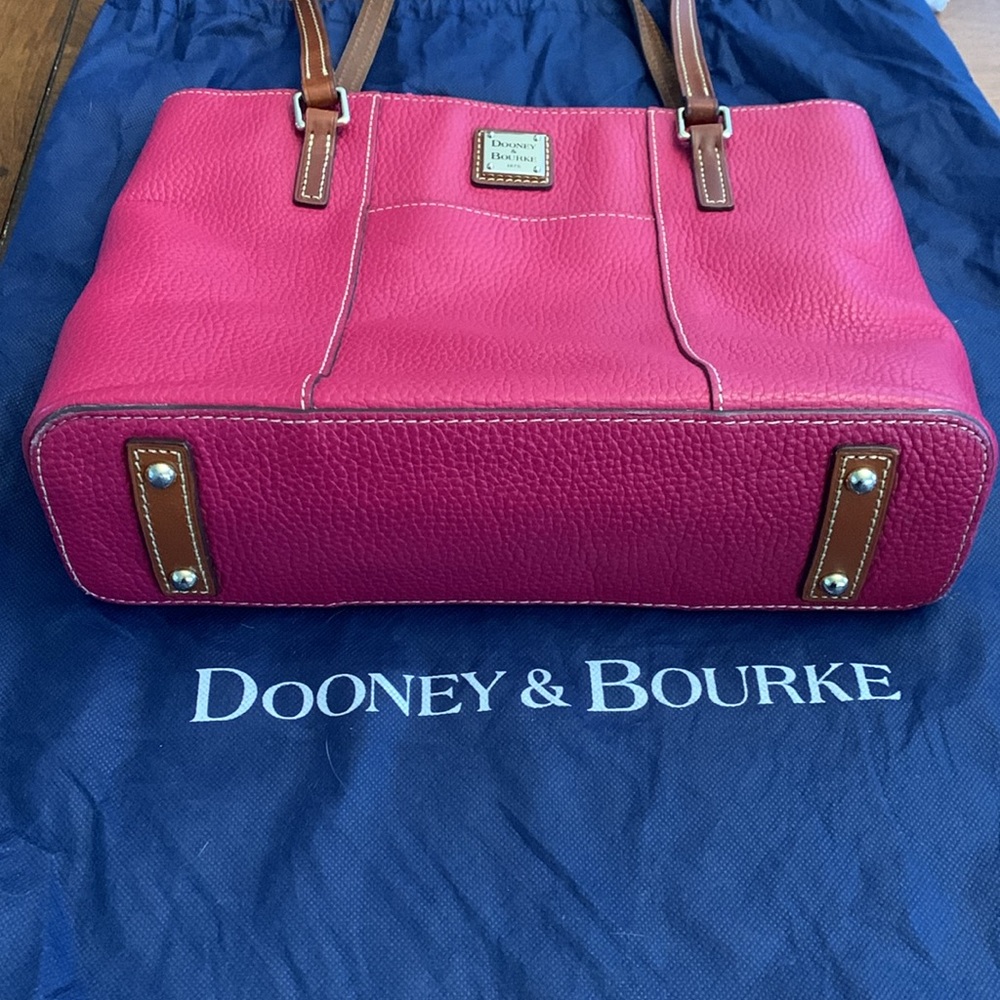 Dooney & Bourke Hot Pink Pebble Leather Tote with Brown Handles - Picture 2 of 9